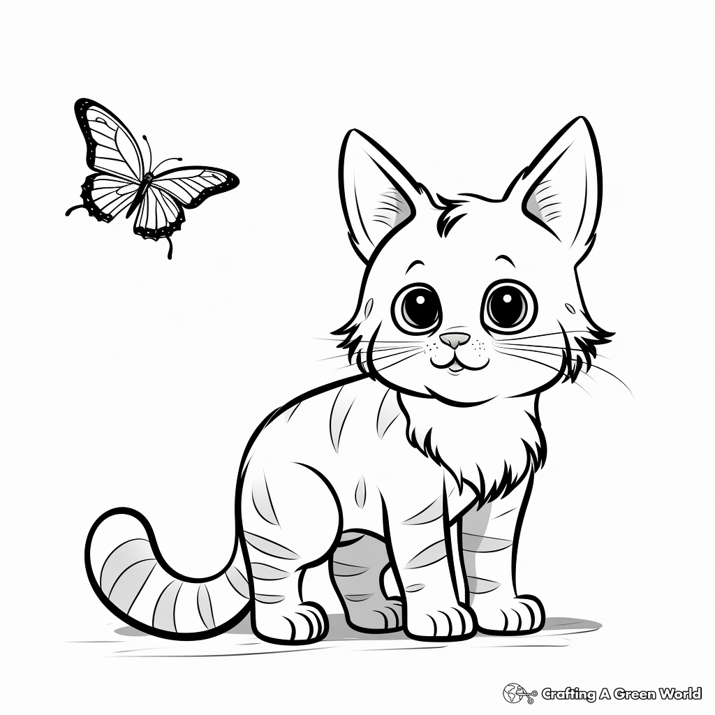 Cat and Butterfly Coloring Pages for Children 3