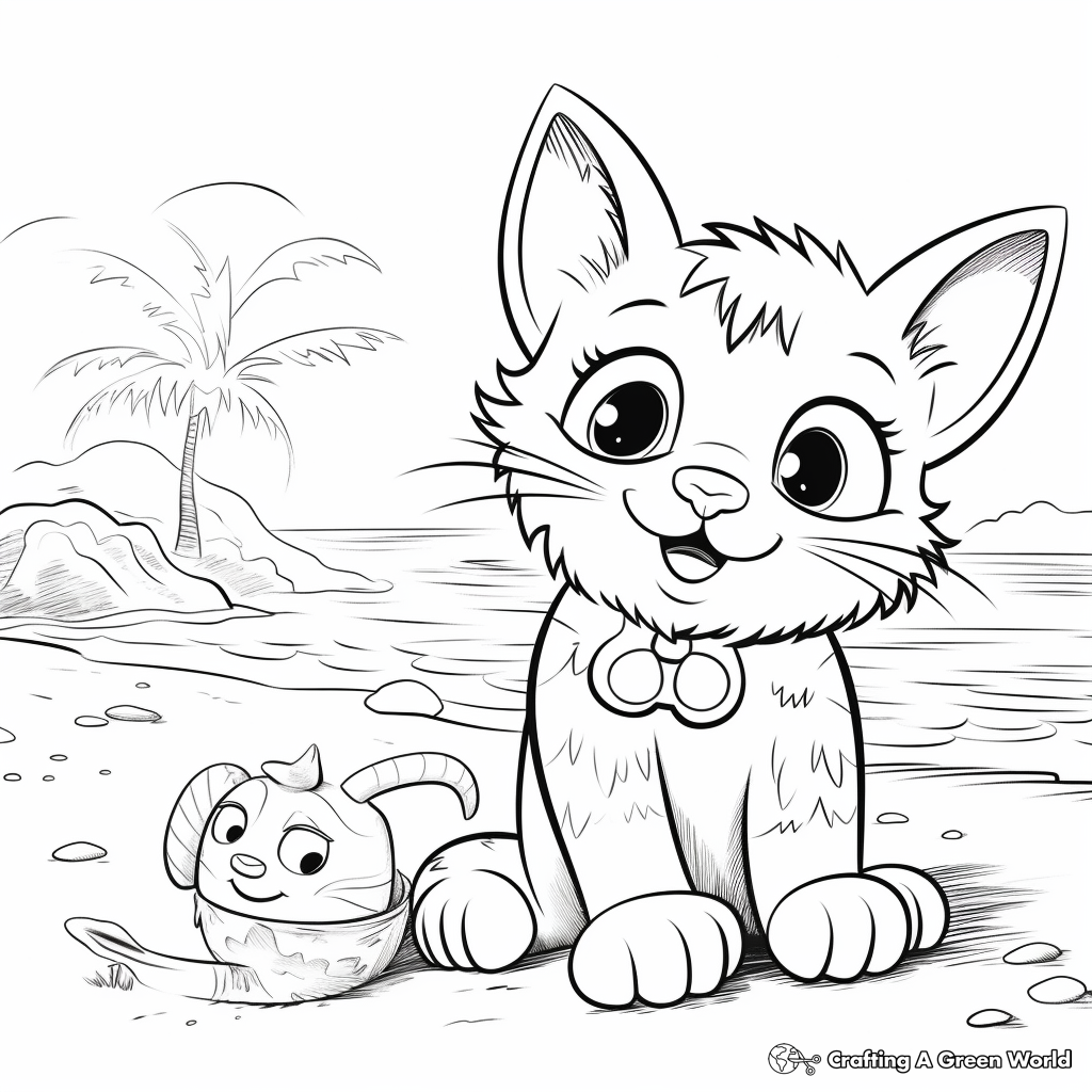 Cat and Mouse at the Beach Coloring Pages 1
