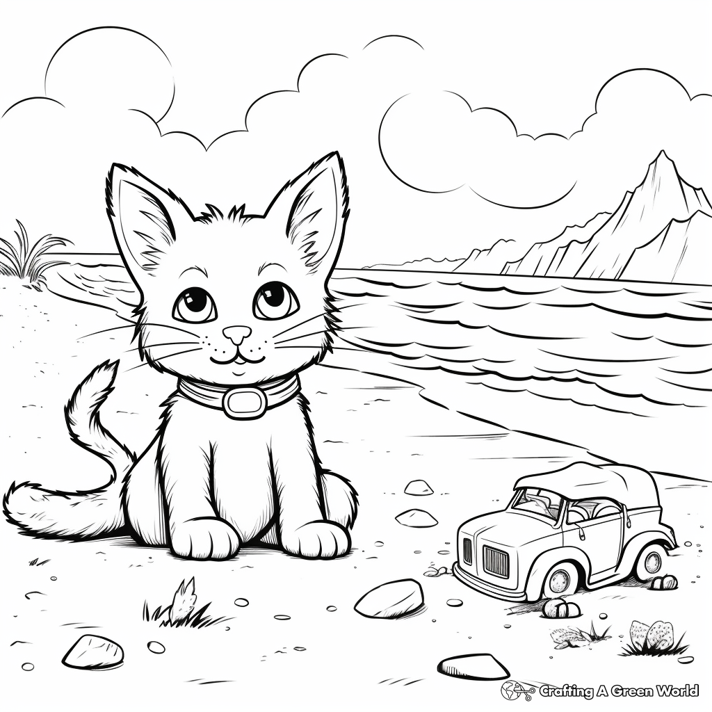 Cat and Mouse at the Beach Coloring Pages 4