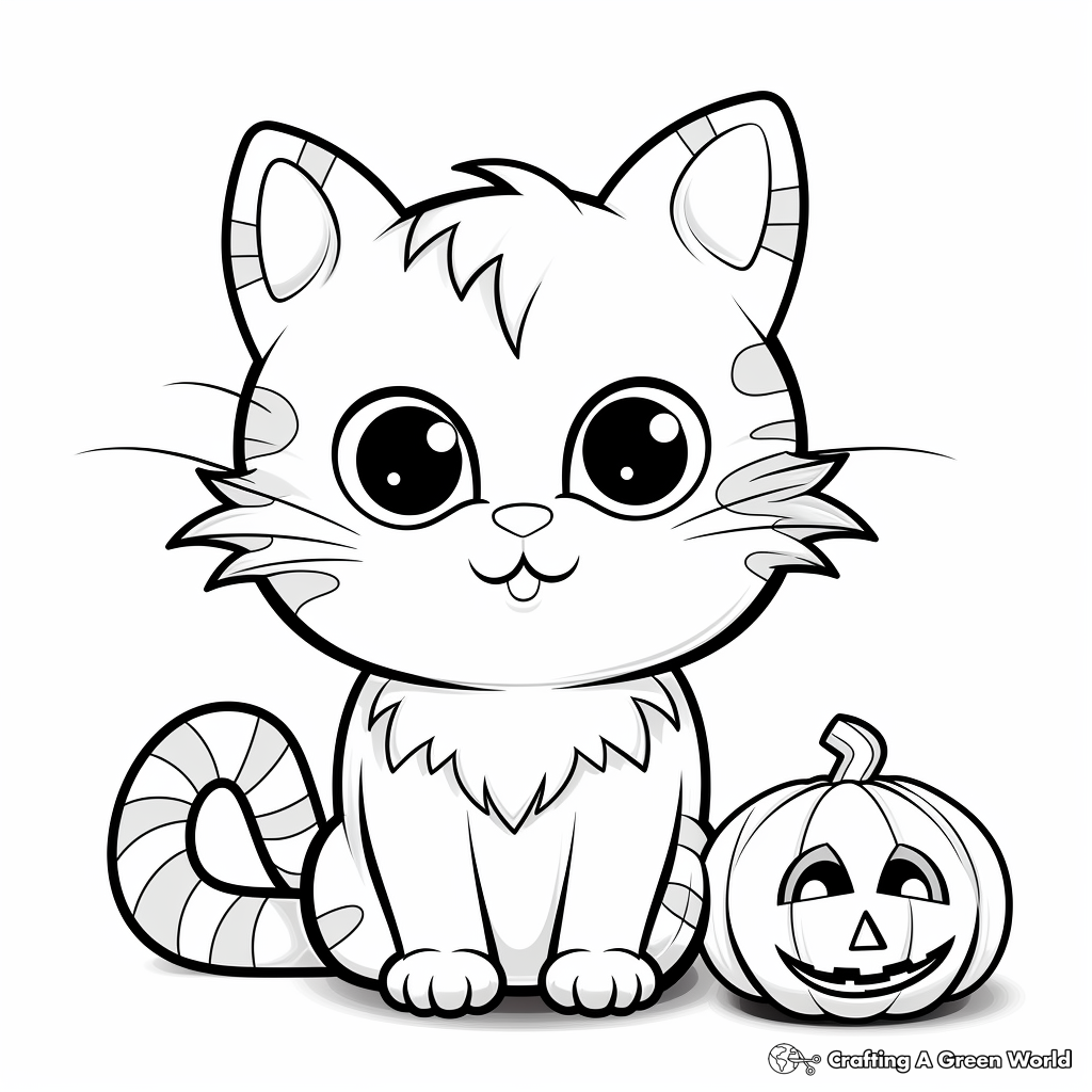 Cat and Pumpkin Halloween Coloring Pages 3