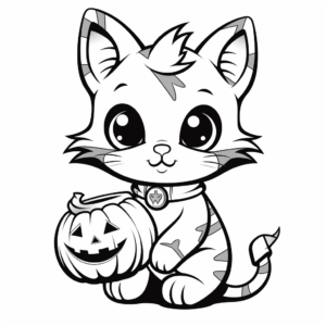 Cat and Pumpkin Halloween Coloring Pages 4
