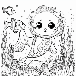 Cat Bee Under the Sea: Mermaid Cat Bee Coloring Pages 3