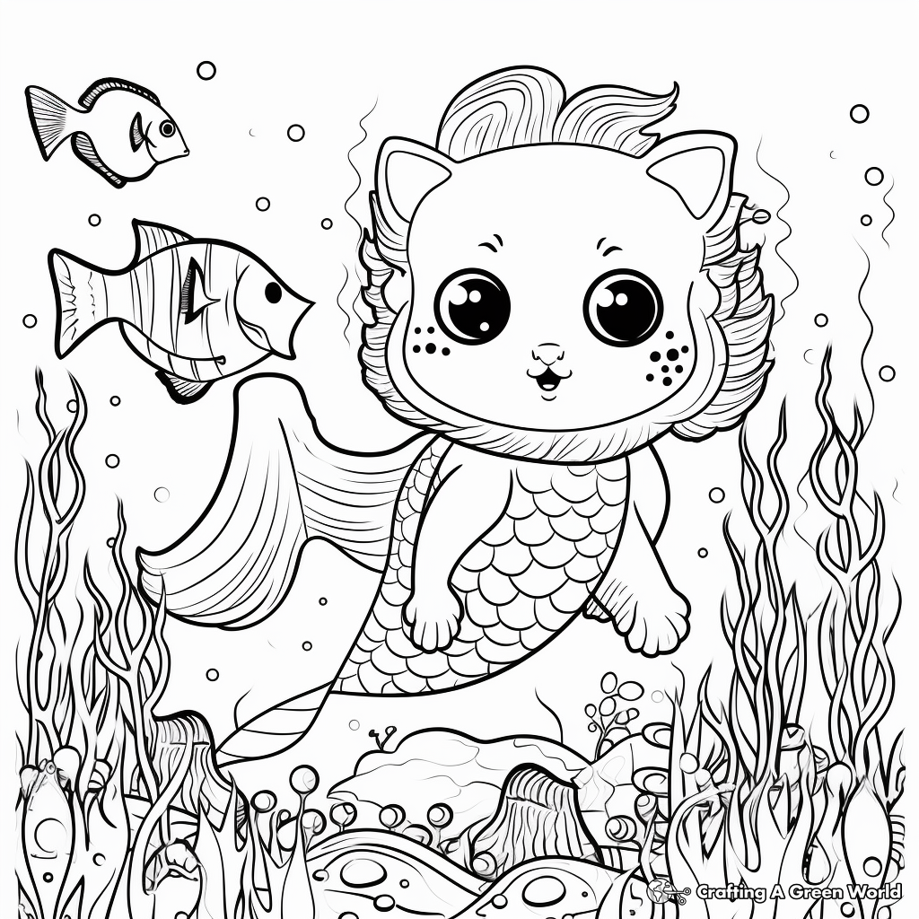 Cat Bee Under the Sea: Mermaid Cat Bee Coloring Pages 4