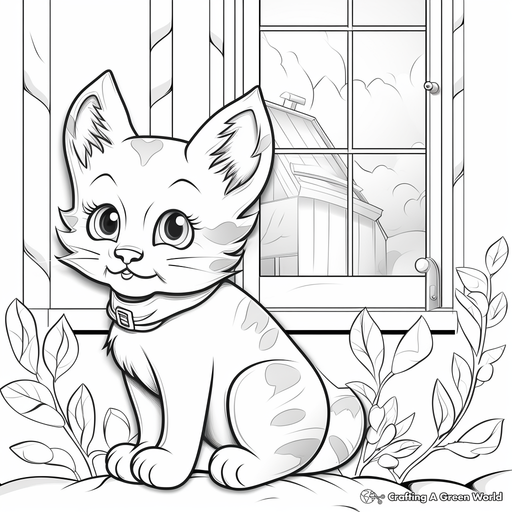 Cat in a Window Scene Coloring Pages 2