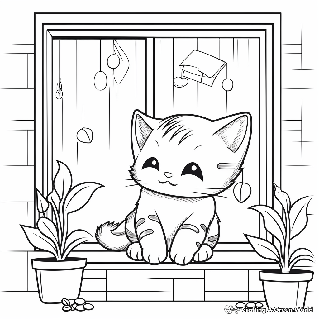 Cat in a Window Scene Coloring Pages 3