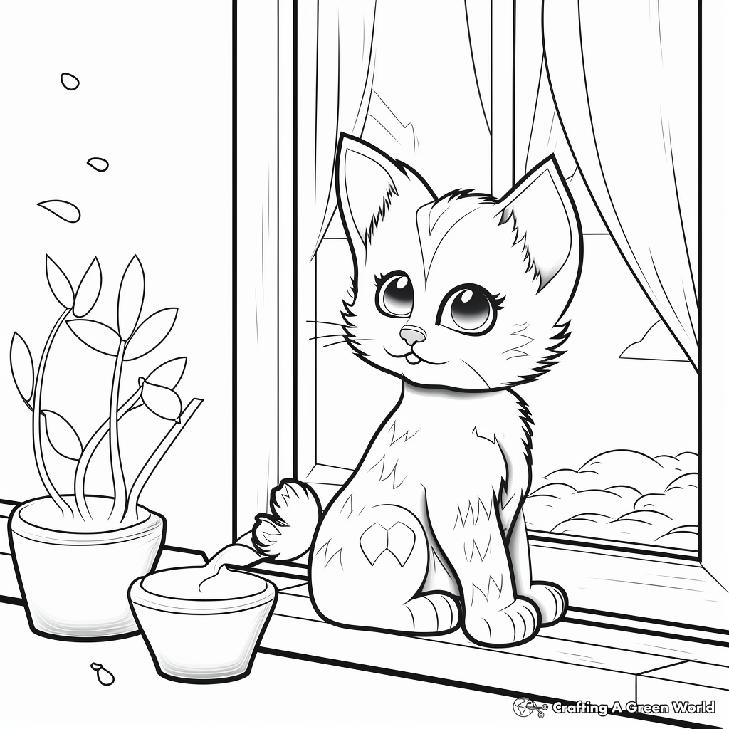 Cat in a Window Scene Coloring Pages 4