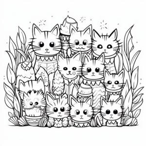 Cat Pack in the Wild: Jungle-Scene Coloring Pages 2