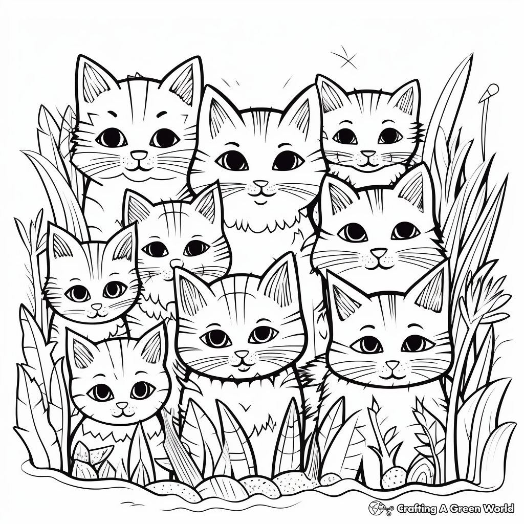 Cat Pack in the Wild: Jungle-Scene Coloring Pages 3