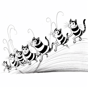 Cats in Action: Striped Cats Chasing Mice Coloring Pages 1