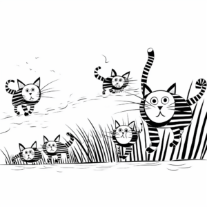 Cats in Action: Striped Cats Chasing Mice Coloring Pages 2