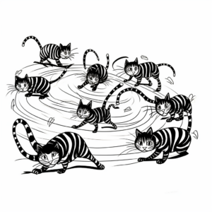 Cats in Action: Striped Cats Chasing Mice Coloring Pages 4