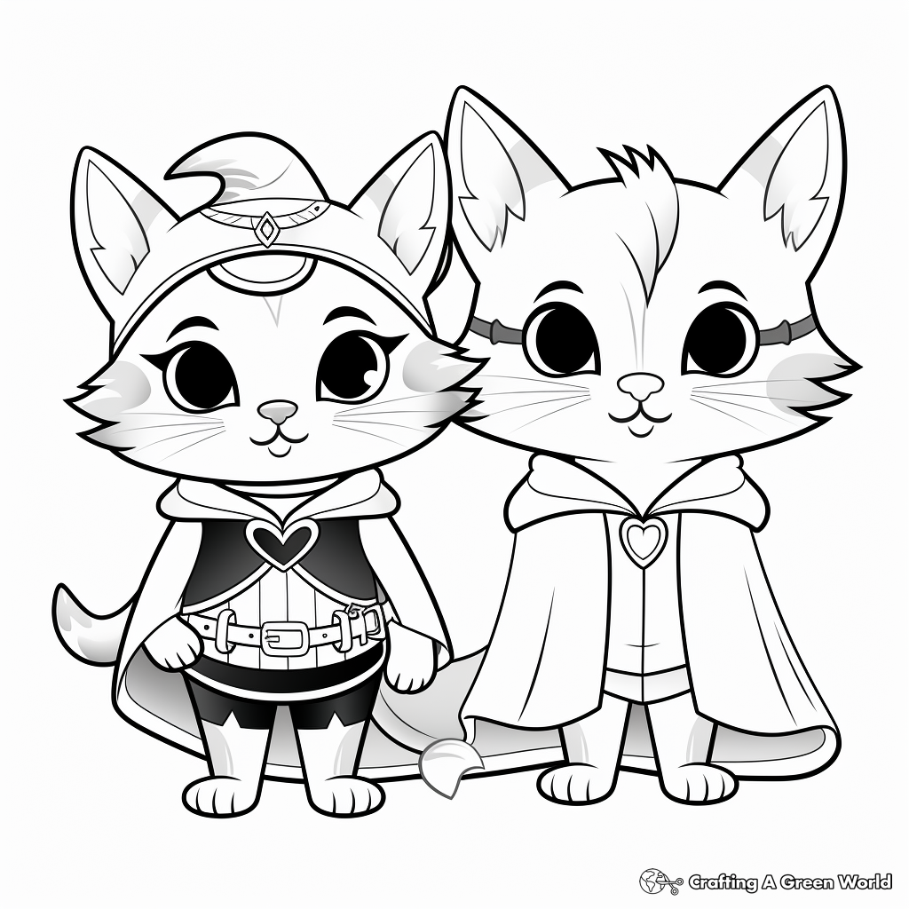 Cats in Costumes: Halloween Themed Coloring Pages 1