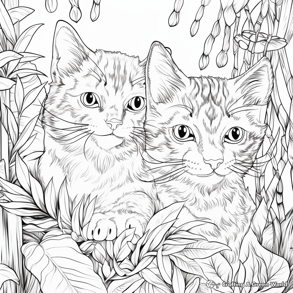 Cats in the Wild: Jungle-Scene Coloring Pages 1
