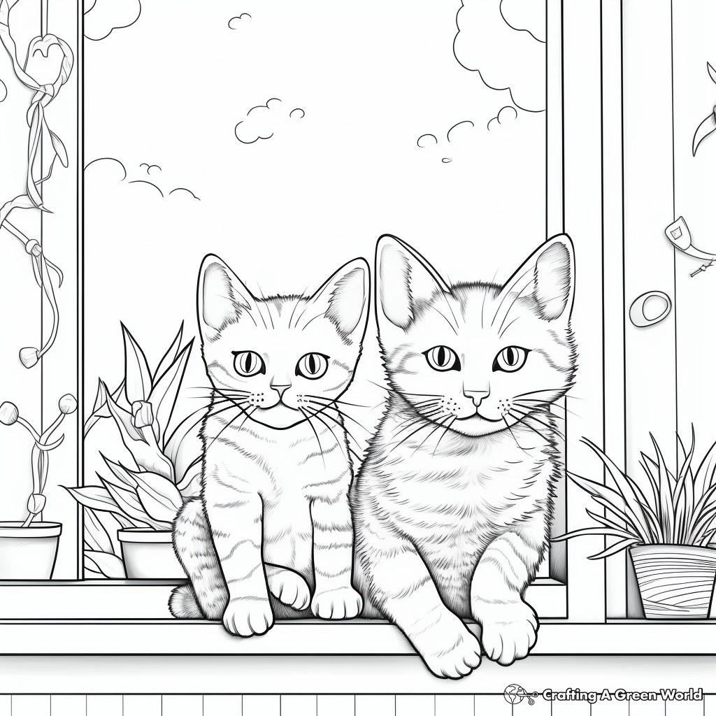 Cats on a Window Sill Coloring Pages 1