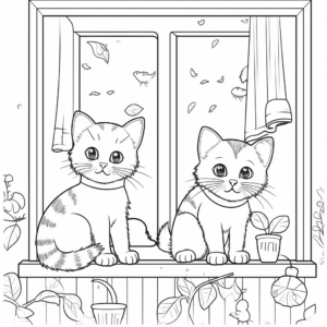 Cats on a Window Sill Coloring Pages 2