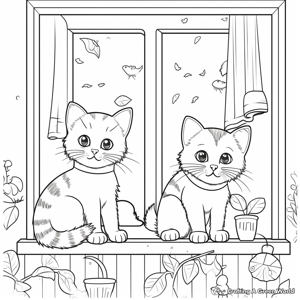 Cats on a Window Sill Coloring Pages 2