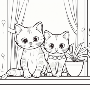 Cats on a Window Sill Coloring Pages 3