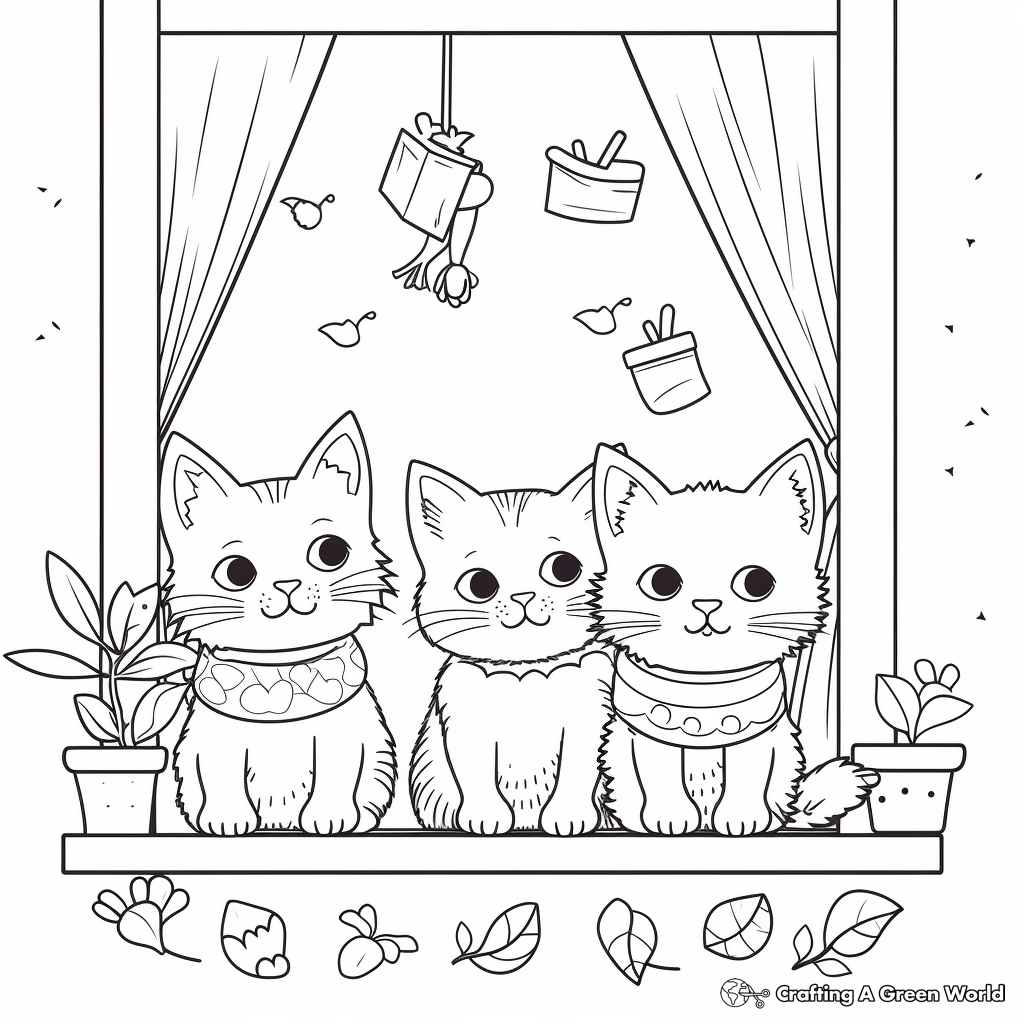 Cats on a Window Sill Coloring Pages 4