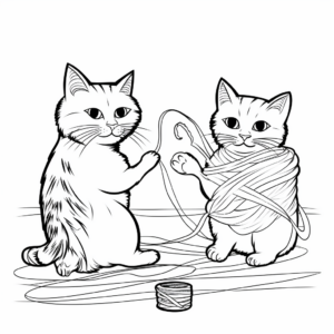 Cats Playing with a Yarn Coloring Pages 1