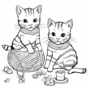 Cats Playing with a Yarn Coloring Pages 2