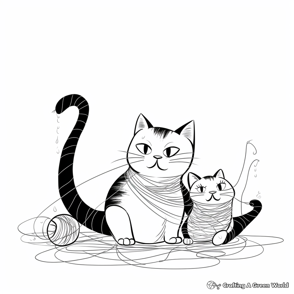Cats Playing with a Yarn Coloring Pages 3