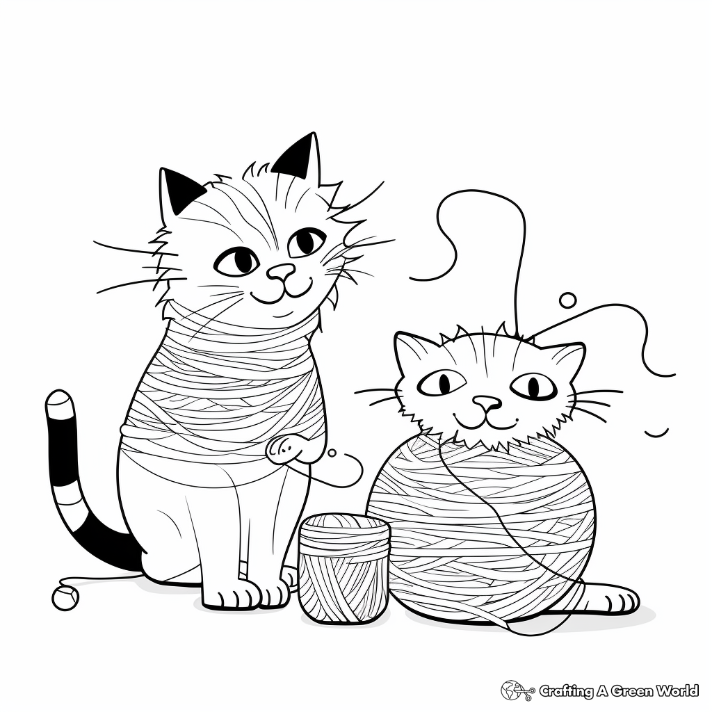 Cats Playing with a Yarn Coloring Pages 4