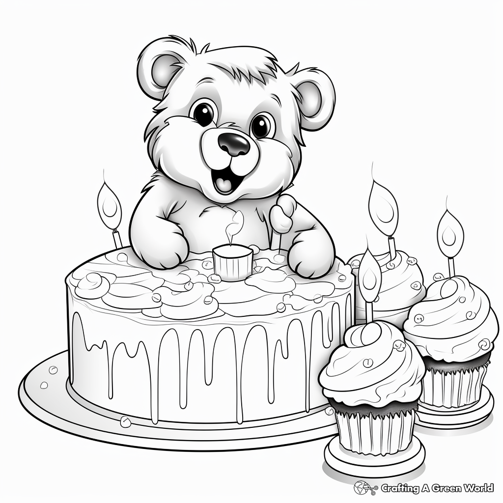Celebration Beaver with Birthday Cake Coloring Pages 1