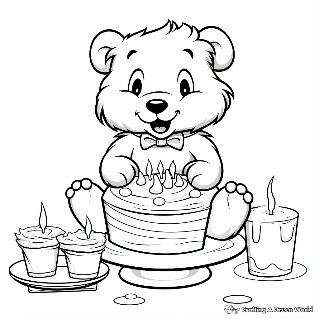 Celebration Beaver with Birthday Cake Coloring Pages 2