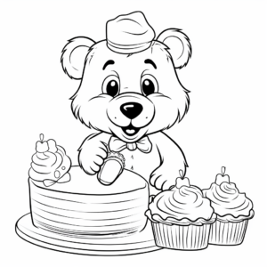 Celebration Beaver with Birthday Cake Coloring Pages 4