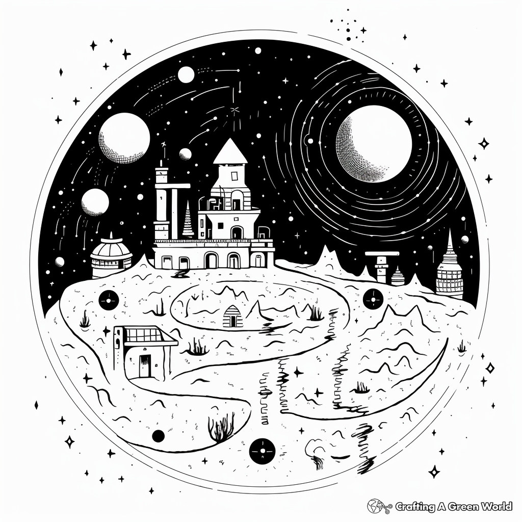Celestial Bodies Around Black Hole Coloring Pages 1