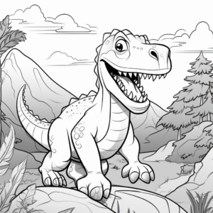 Ceratosaurus with Landscape Background Coloring Pages 1