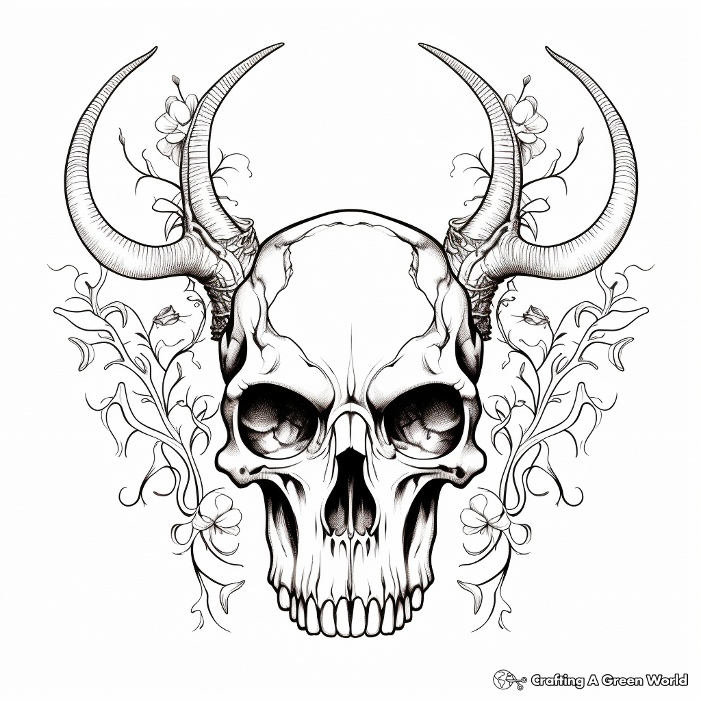 Challenging Complex Deer Skull Coloring Pages for Adults 2