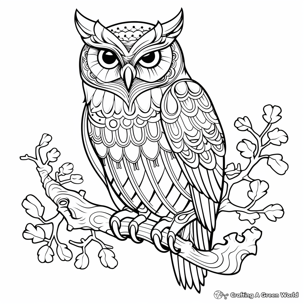 Challenging Detailed Great Horned Owl Coloring Pages 3