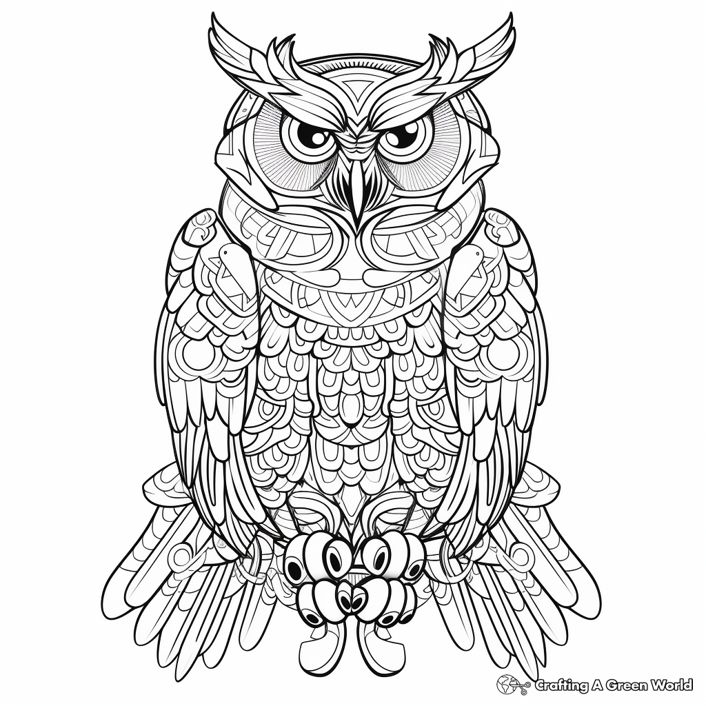 Challenging Detailed Great Horned Owl Coloring Pages 4