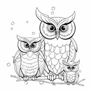 Challenging Long-eared Owl Family Advanced Coloring Pages 4