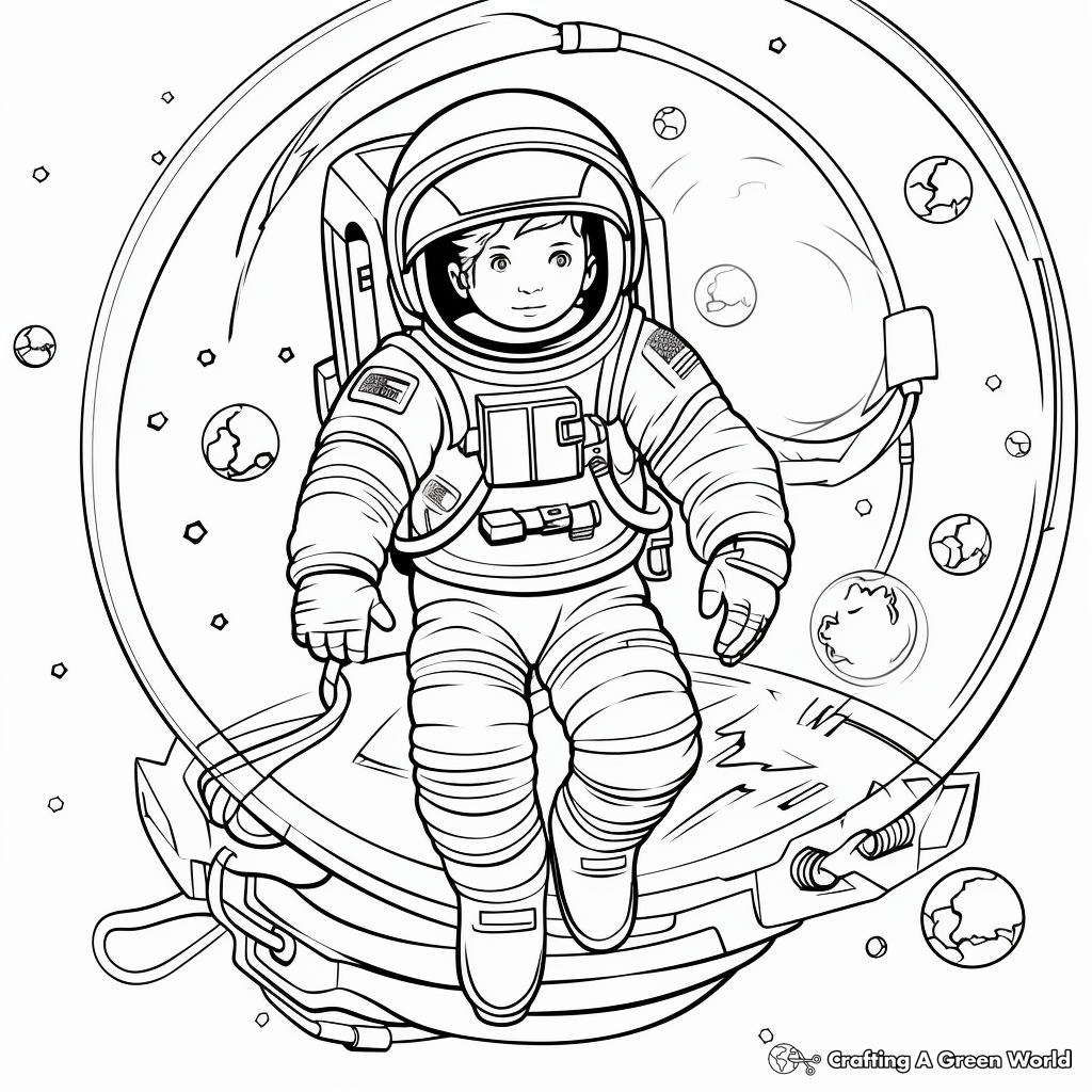 Challenging Spacewalk Astronaut Coloring Pages 1
