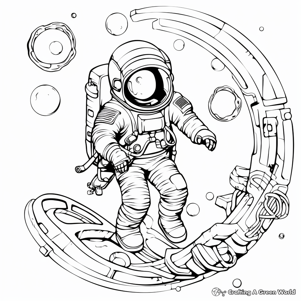 Challenging Spacewalk Astronaut Coloring Pages 2