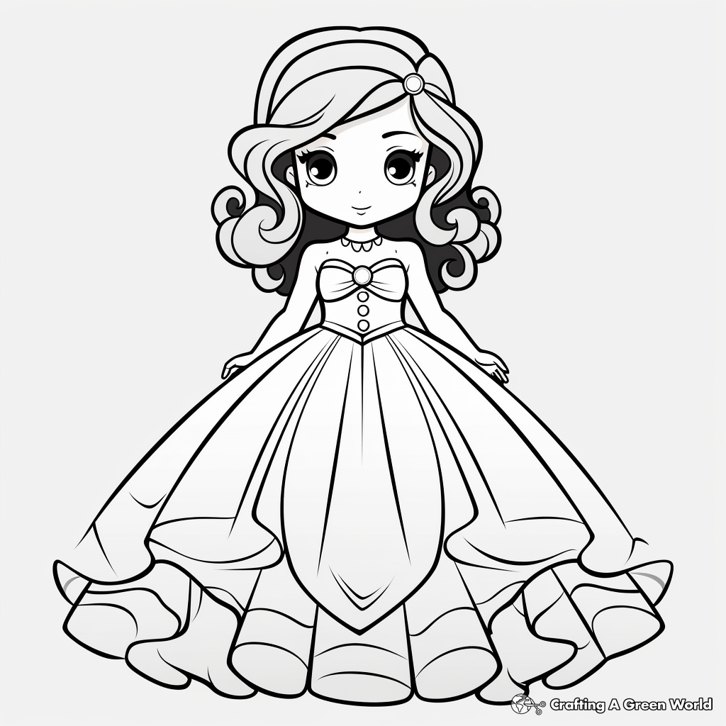 Charming Anime Ball Gown Dress Coloring Sheets 1