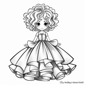 Charming Anime Ball Gown Dress Coloring Sheets 2