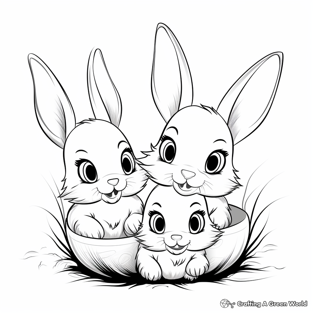 Charming Baby Bunnies with Easter Eggs Coloring Pages 1