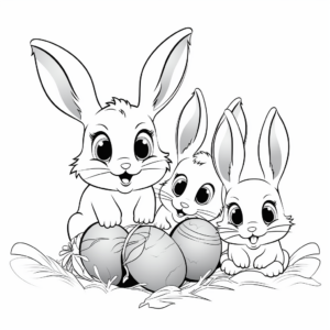 Charming Baby Bunnies with Easter Eggs Coloring Pages 2