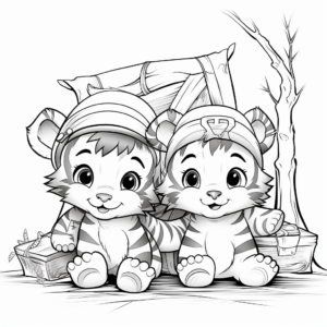 Charming Baby Tiger and Friends - Adventure Scene Coloring Pages 1