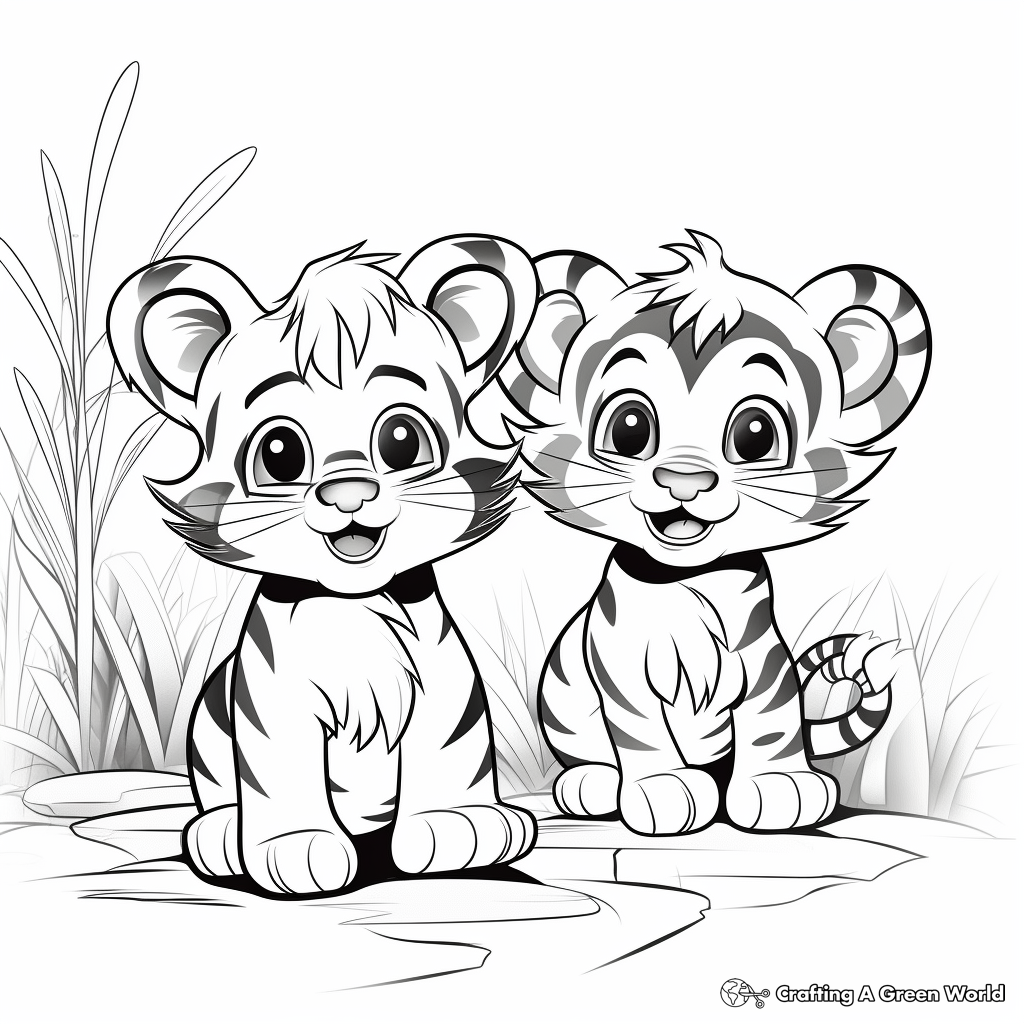 Charming Baby Tiger and Friends - Adventure Scene Coloring Pages 3