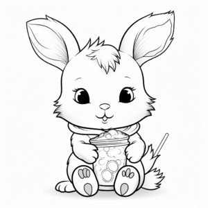 Charming Bunny Drinking Boba Coloring Pages 1