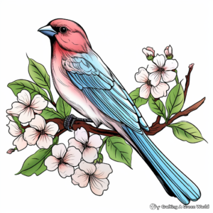 Charming Cardinal and Cherry Blossom Coloring Pages 1