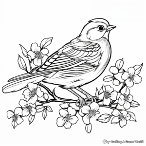 Charming Cardinal and Cherry Blossom Coloring Pages 3
