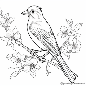 Charming Cardinal and Cherry Blossom Coloring Pages 4