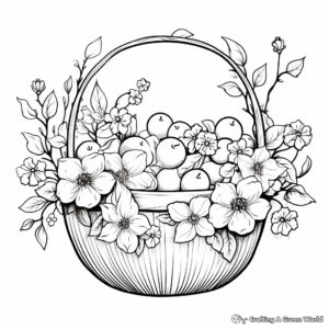 Charming Cherry Blossom Basket Coloring Pages 1
