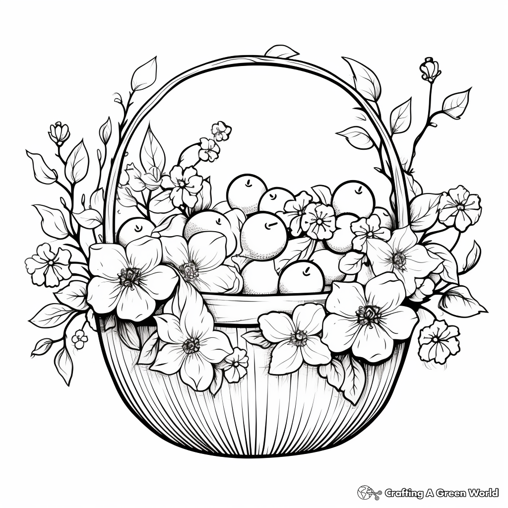 Charming Cherry Blossom Basket Coloring Pages 1