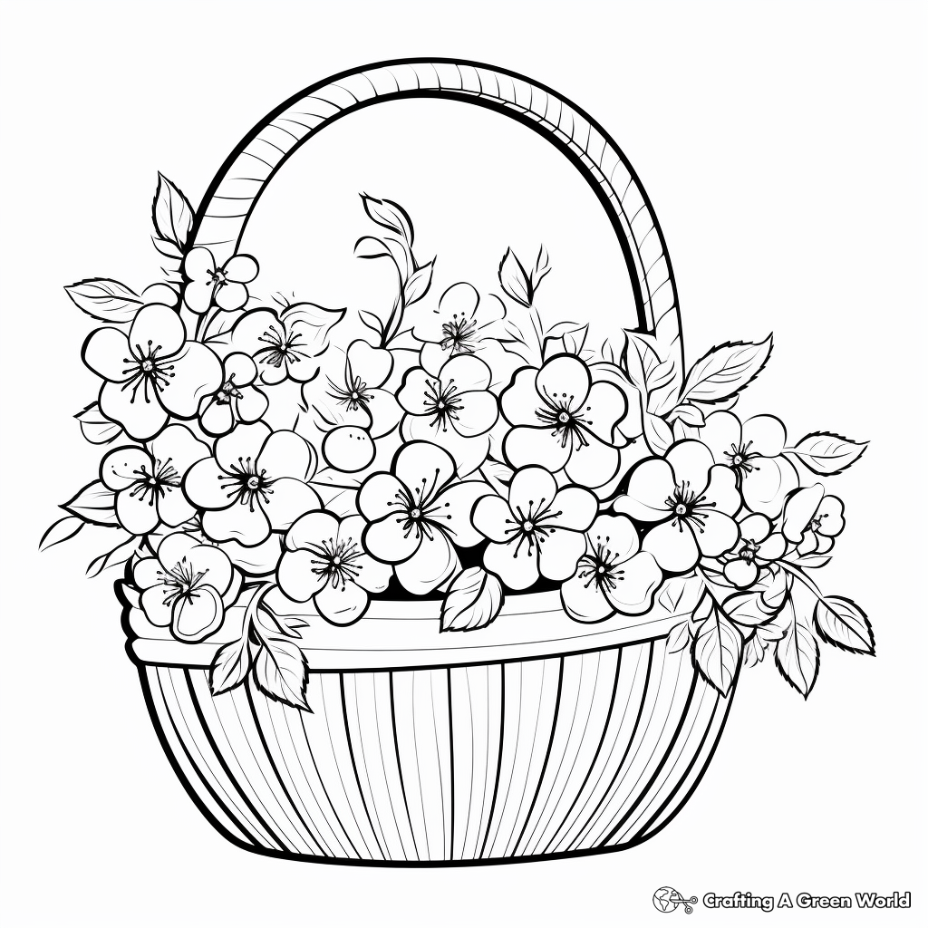 Charming Cherry Blossom Basket Coloring Pages 3